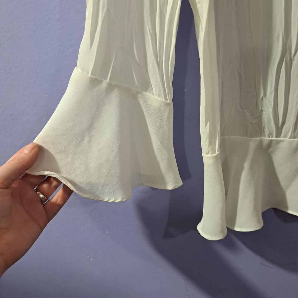 🌈CHIFFON SHEER RUFFLE COLLAR BLOUSE-XS - Picture 3 of 6